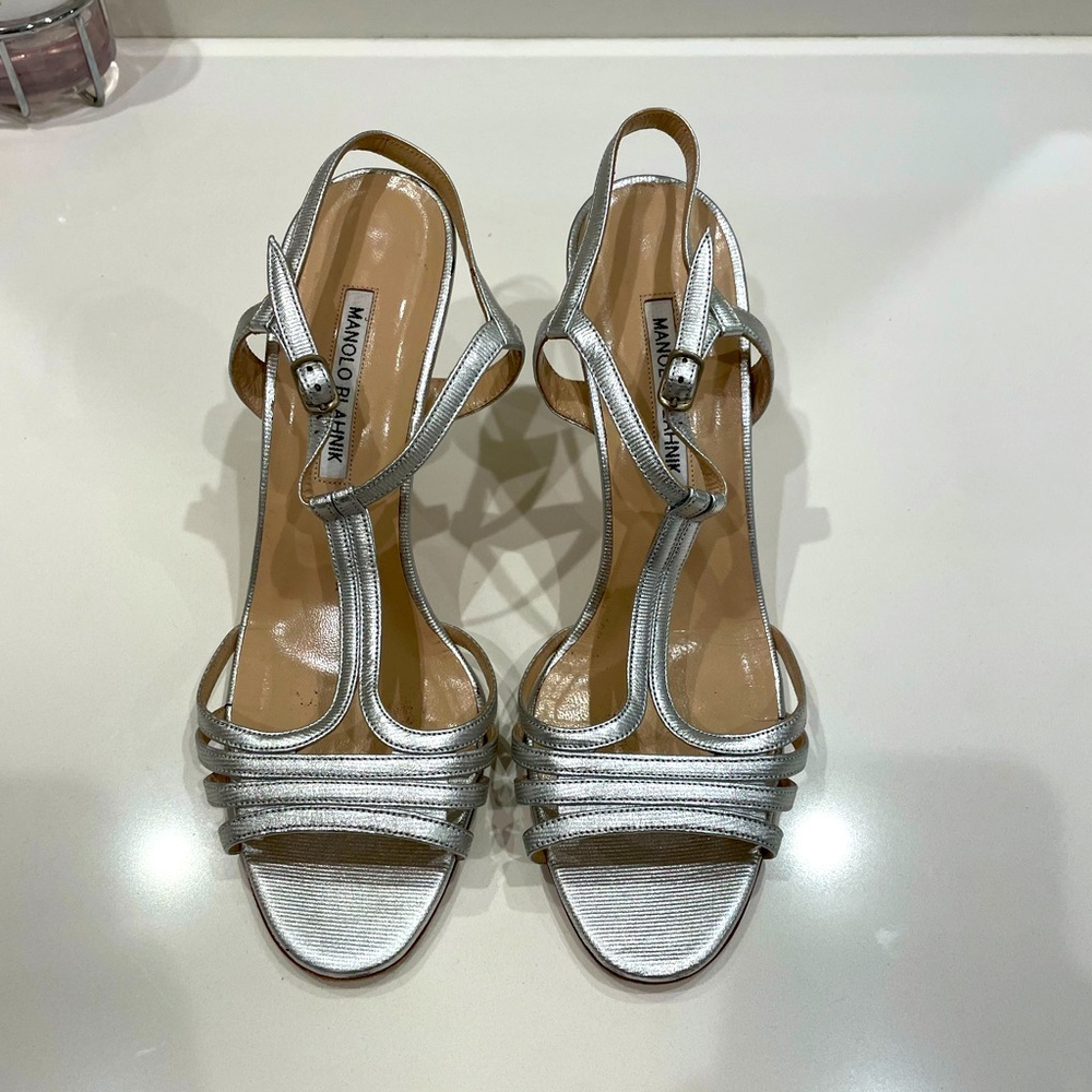 Manolo Blahnik Silver heeled sandals size 9